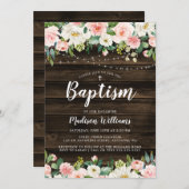 Rustikal rosa Blumenstrauß Lights Girl Taufe Einladung (Vorne/Hinten)