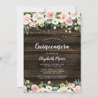 Rustikal rosa Blumenstrauß Quinceanera Einladung