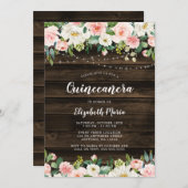 Rustikal rosa Blumenstrauß Quinceanera Einladung (Vorne/Hinten)
