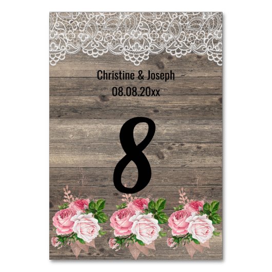 Rustikal rosa Blumenstrauß TISCHNUMMER (Rückseite)