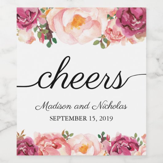 Rustikal rosa Blumenweinetiketten Weinetikett (Einzelnes Label)