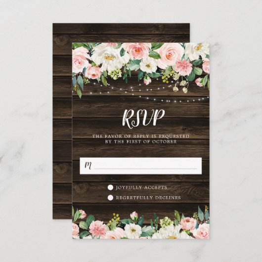 Rustikal rosa Blumenzellenleuchten RSVP Karte (Vorne/Hinten)