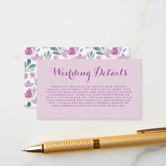 Rustikal rosa Blumenzwiebeln Details Begleitkarte (Vorderseite/Rückseite Beispiel)