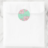 Rustikal rosa Blüte auf Minzgrün Burlap Runder Aufkleber (Tasche)