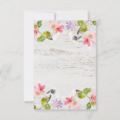 Rustikal rosa Blüte auf weißem Holz Dusche Einladu (Rückseite)