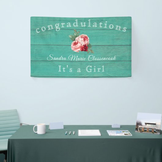 Rustikal rosa Blüte Das Mädchen Rustikales Grünes Banner (Messeveranstaltung)