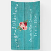 Rustikal rosa Blüte Ihr a Girl Rustic Grau Wood Ba Banner (Vertikal)