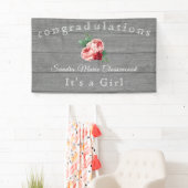 Rustikal rosa Blüte Ihr a Girl Rustic Grau Wood Ba Banner (Insitu)