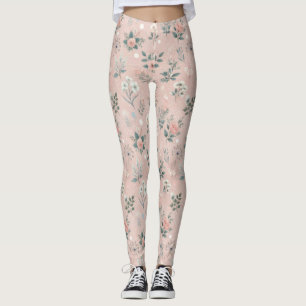 Rustikal rosa Blüte mit weißen Blüten und Grünpfla Leggings