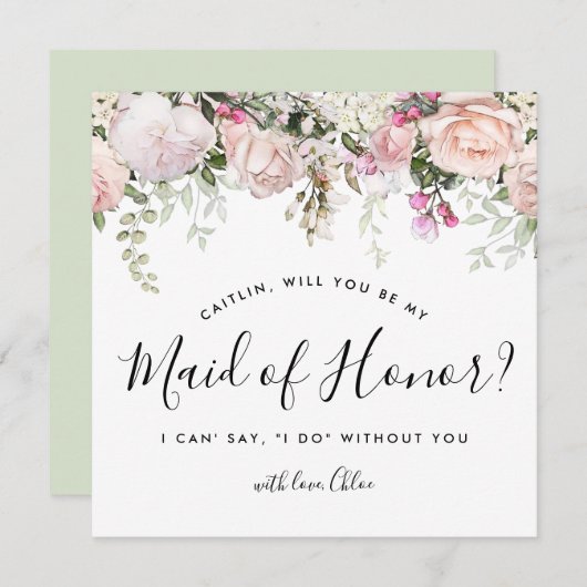 Rustikal rosa Blüte werden Sie meine Trauzeugin se Einladung (Vorne/Hinten)