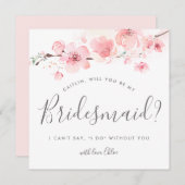 Rustikal rosa Blüte wirst du meine Brautjungfrau s Einladung (Vorne/Hinten)