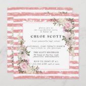 Rustikal rosa Blüten und Streifen Abschluss Einladung (Vorne/Hinten)