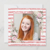 Rustikal rosa Blüten und Streifen Abschluss Einladung (Rückseite)