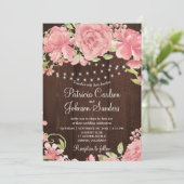 Rustikal rosa Blütenbäume und Lichter auf Stallhol Einladung (Stehend Vorderseite)