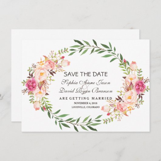 Rustikal rosa Blütenblüte Save the Date (Vorne/Hinten)