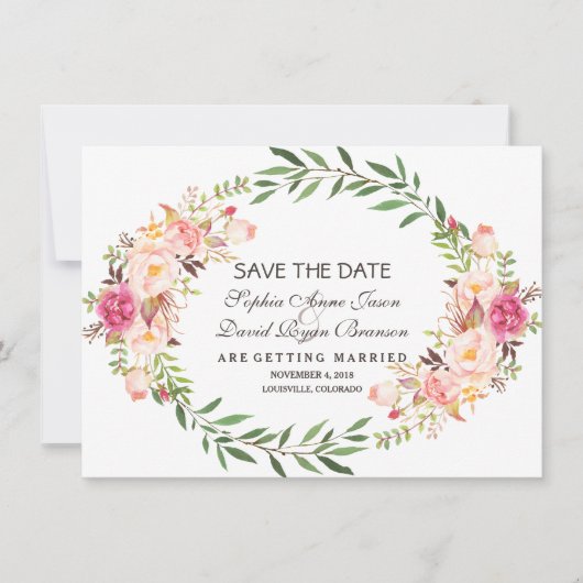 Rustikal rosa Blütenblüte Save the Date (Vorderseite)