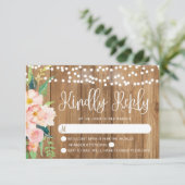 Rustikal rosa Blütenblüte und Holzhochzeit RSVP Karte (Stehend Vorderseite)