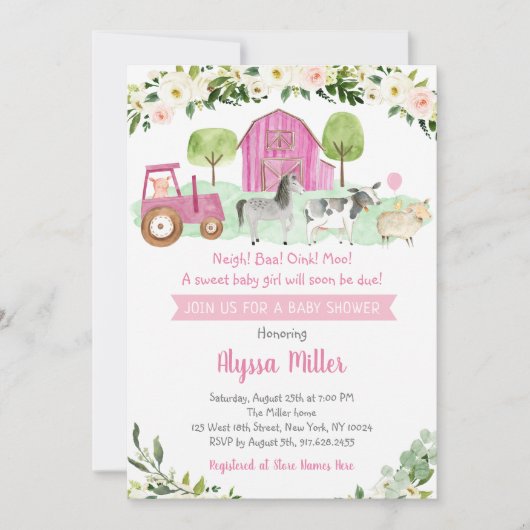 Rustikal rosa Blütendusche Einladung (Vorderseite)