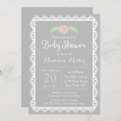 Rustikal rosa Blütendusche und weiße Schnürsenkel Einladung (Vorne/Hinten)