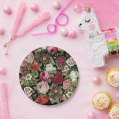 Rustikal Rosa Blütengrün Schwarz Farbenfroh Pappteller (Party)