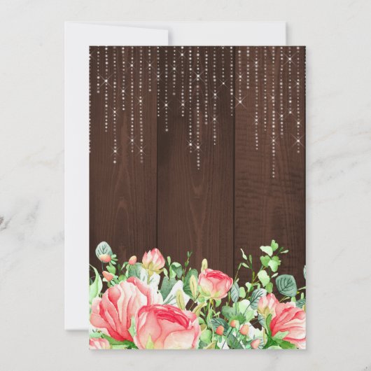 Rustikal rosa blütengrüne Rose Ruhestand Party Einladung (Rückseite)