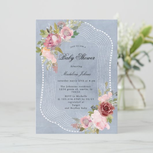 rustikal rosa bordeauxrote Babydusche (Stehend Vorderseite)