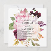 Rustikal rosa Burgund und Lila floral Einladung (Vorderseite)