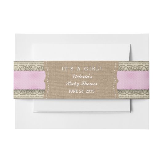 Rustikal rosa Burlap und Lace Einladungsbanderole (Vorderseite Beispiel)