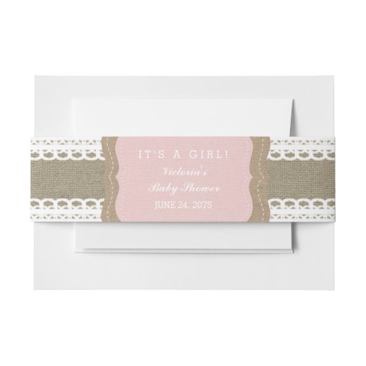 Rustikal rosa Burlap und Lace Einladungsbanderole (Vorderseite Beispiel)