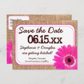 Rustikal rosa Daisy Burlap Save the Date Postkarte (Vorne/Hinten)