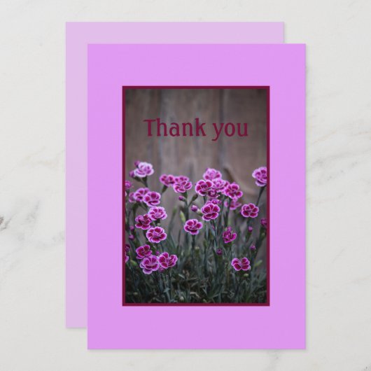 Rustikal rosa Dianthus Blume Flat Dankeschön Karte (Vorne/Hinten)