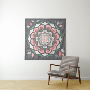 Rustikal Rosa Floral Mandala Wandteppich