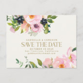 Rustikal rosa Floral Wasserfarbe Save the Date Postkarte (Vorderseite)