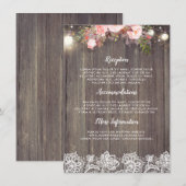 Rustikal Rosa Floral Wedding Information Guest Begleitkarte (Vorne/Hinten)