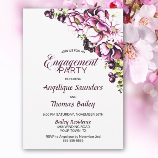 Rustikal rosa florale Beteiligung Partei Einladung