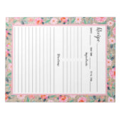 Rustikal rosa, florale Burlap Rezept Notizblock (Vorderseite)