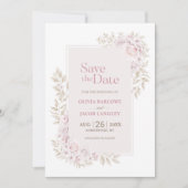 Rustikal-rosa-florale Hochzeit retten das Datum Einladung (Vorderseite)