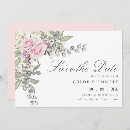 Rustikal-rosa-florale Hochzeit retten das Datum Save The Date (Vorne/Hinten)