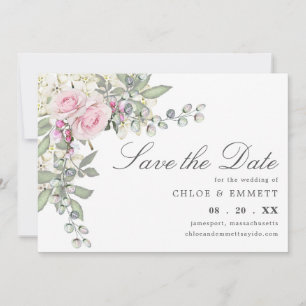 Rustikal-rosa-florale Hochzeit retten das Datum Save The Date