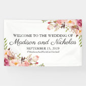 Rustikal-rosa-florale Hochzeitsbanner Dekoration Banner (Horizontal)