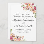 Rustikal-rosa-florale Hochzeitsprogramme Programm (Vorne/Hinten)