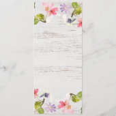 Rustikal rosa Florals auf weißem Holz vorbehalten Menükarte (Rückseite)