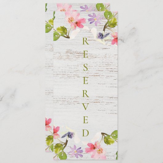 Rustikal rosa Florals auf weißem Holz vorbehalten Menükarte (Vorne/Hinten)