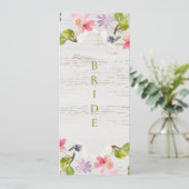 Rustikal rosa Florals auf weißem Holz vorbehalten Menükarte (Stehend Vorderseite)