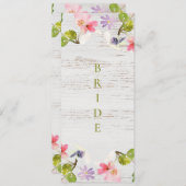 Rustikal rosa Florals auf weißem Holz vorbehalten Menükarte (Vorne/Hinten)