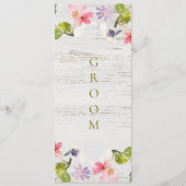 Rustikal rosa Florals auf weißem Holz vorbehalten Menükarte (Vorderseite)