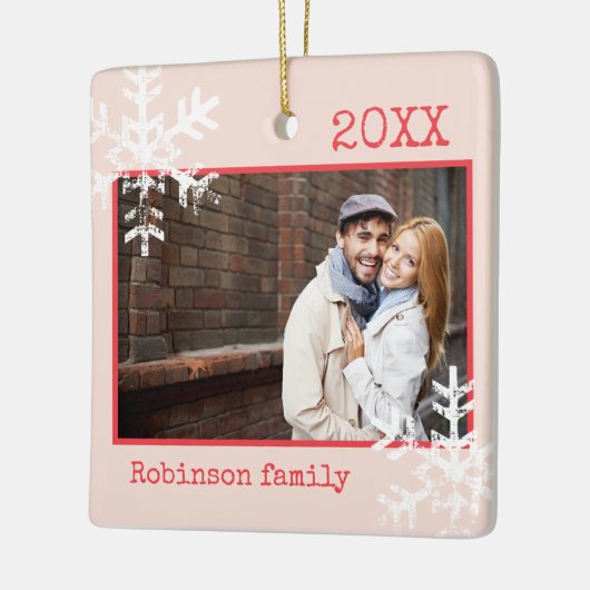 Rustikal Rosa Foto Ornamente Schneeflocken Monogra (Links)