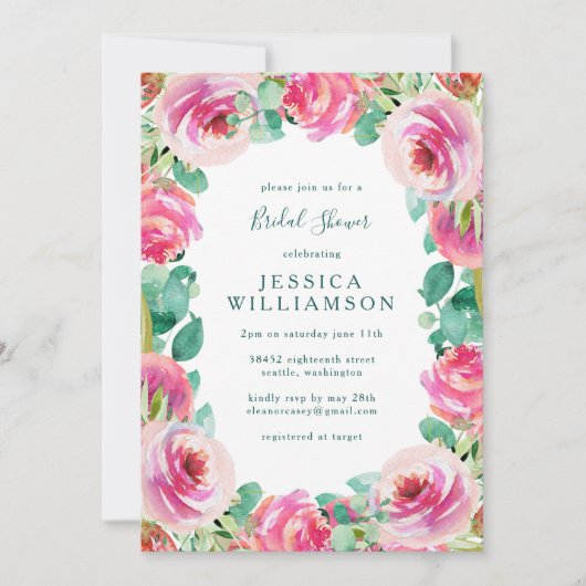 Rustikal Rosa Garden Rose Blumenstrauß Brautparty Einladung (Vorderseite)
