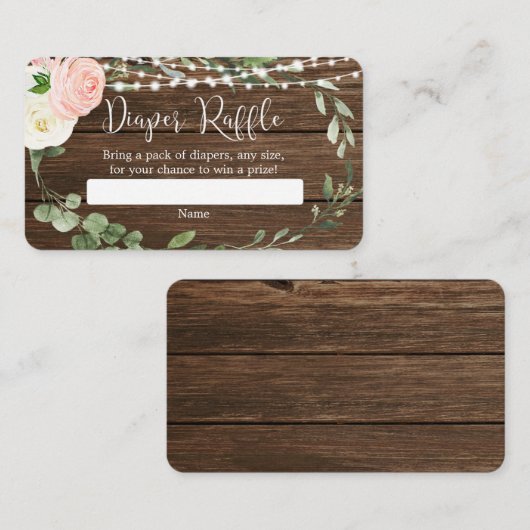 Rustikal-rosa-grüne Babydusche-Windeln Tombola Begleitkarte (Vorne/Hinten)