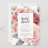 Rustikal Rosa Grüne Blätter Brautparty Einladung (Vorderseite)